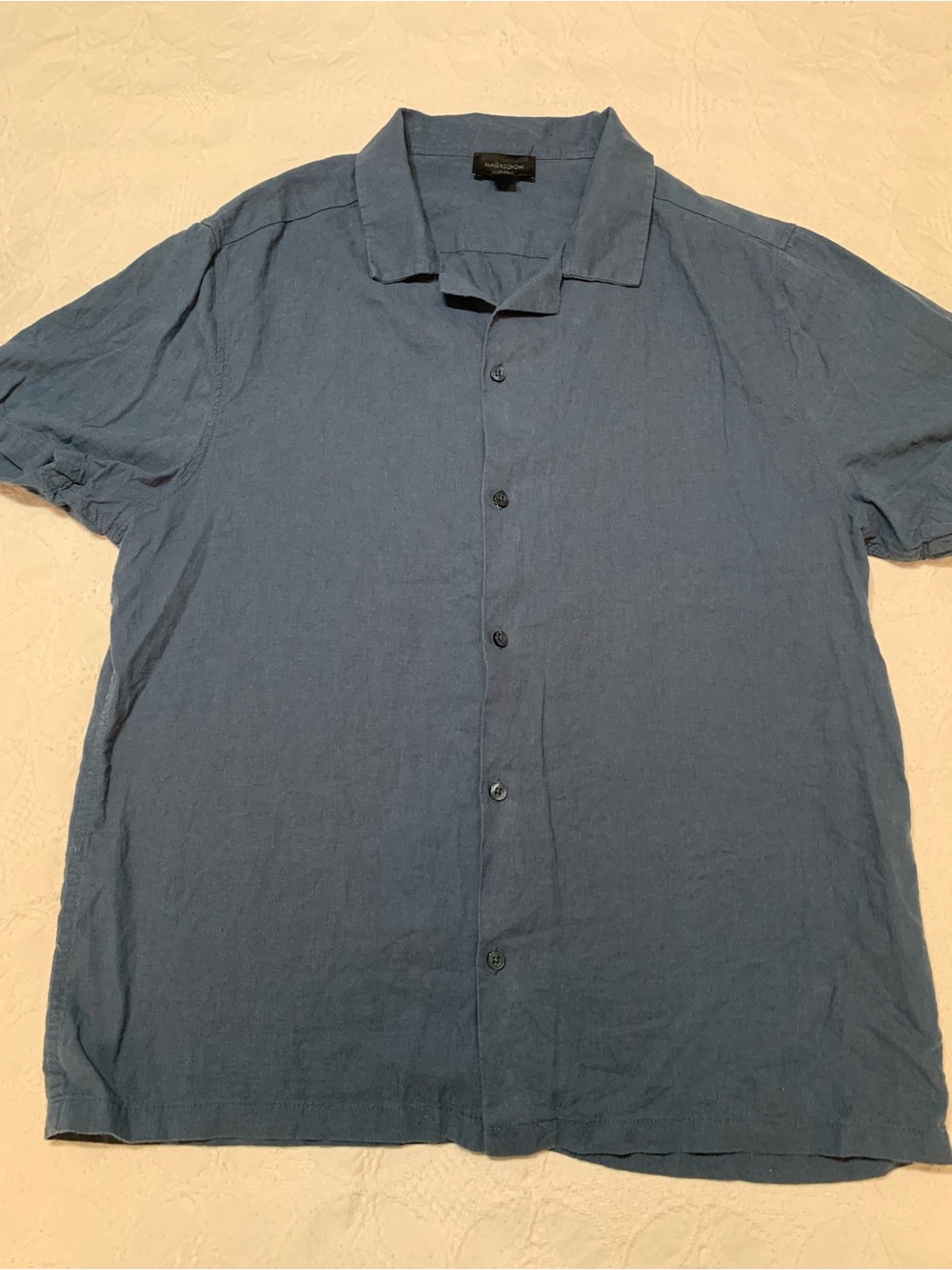 Magaschoni Soft Linen Blue Short-Sleeve Button-Up Shirt
